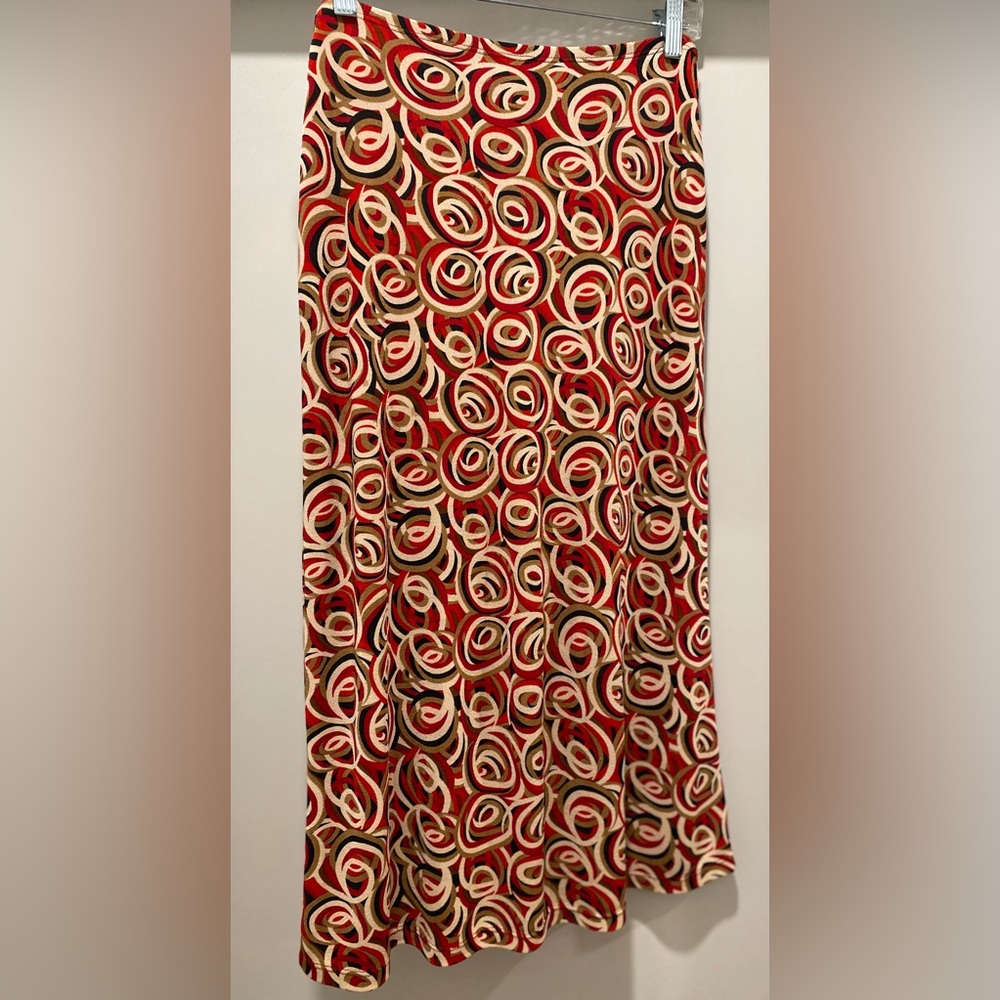 VTG 90s Y2K Charlotte Russe Mid-Length Red & Tan Swirl Patterned Skirt - M - Picture 5 of 13